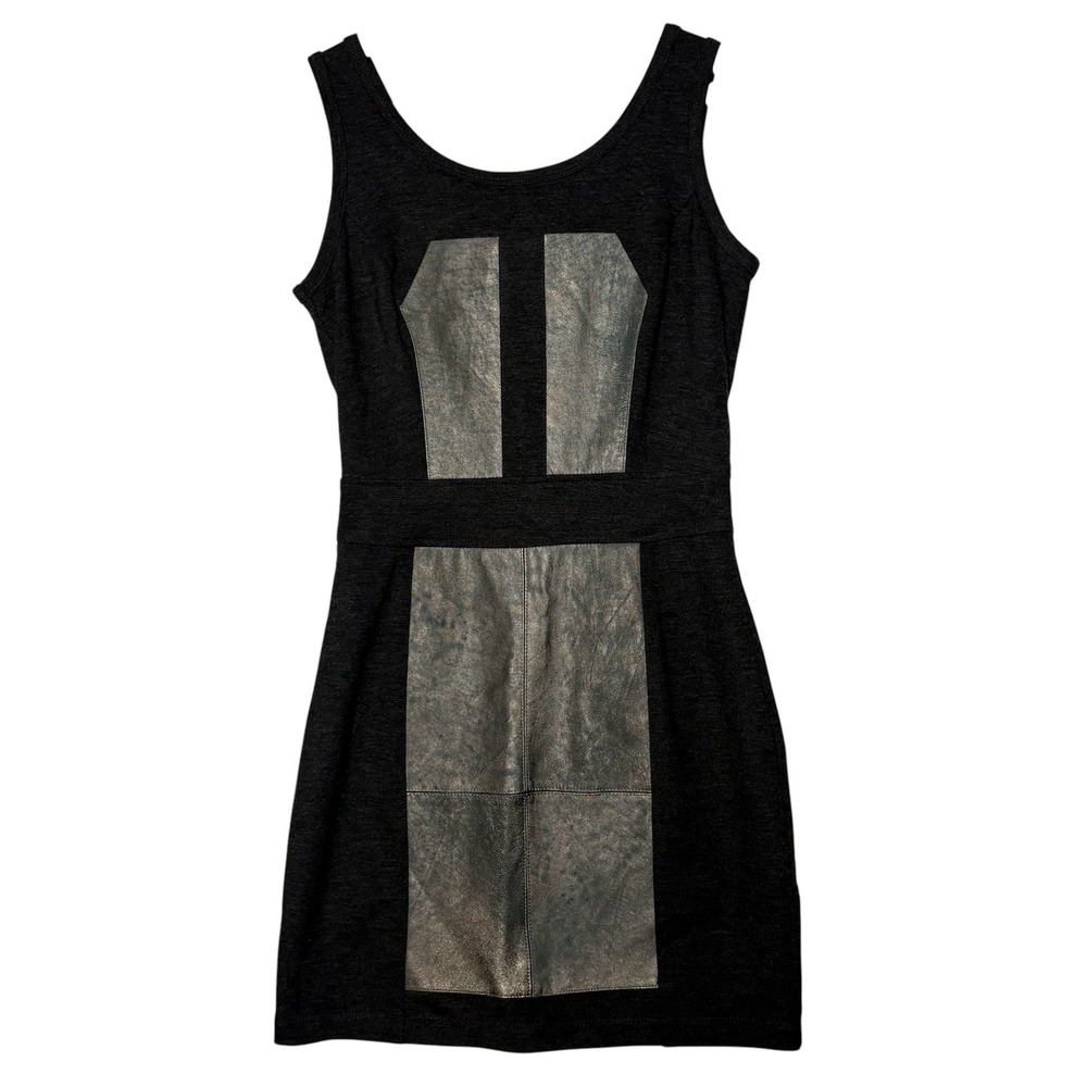 Fifteen Twenty Lamb Leather Panel Sheath Dress Gray Made In USA Women XS NWT NEW